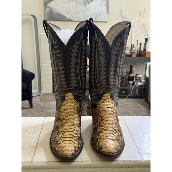 Cowtown Python Snakeskin Cowboy Boots | Black Leather Shaft | Men’s 10 D | USA - Picture 2 of 11